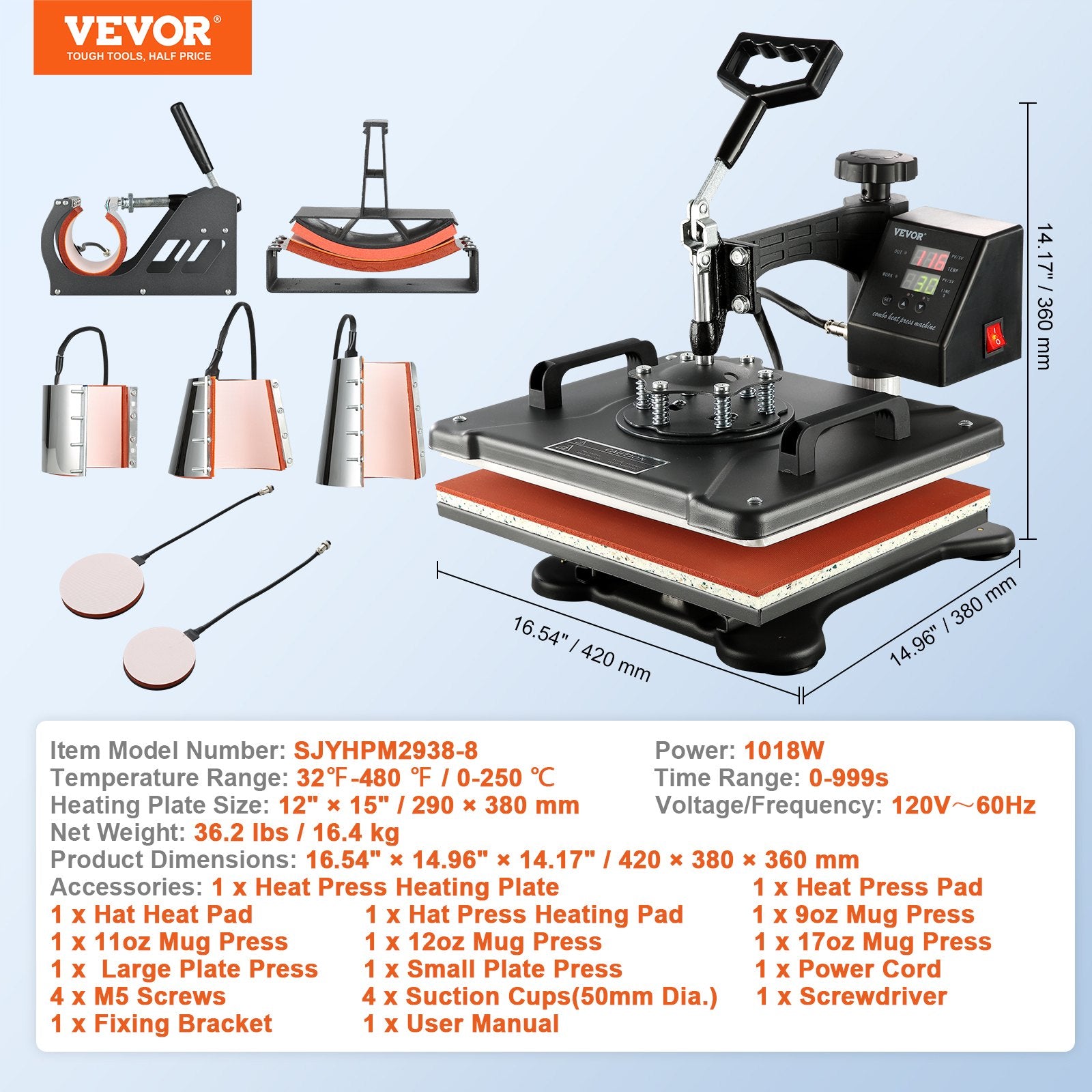 1400W Heat Press Machine 8 In 1 Sublimation Steel Frame Heat Presses with Temperature And Time Control V952-FM1181DGNTHJ00001V3