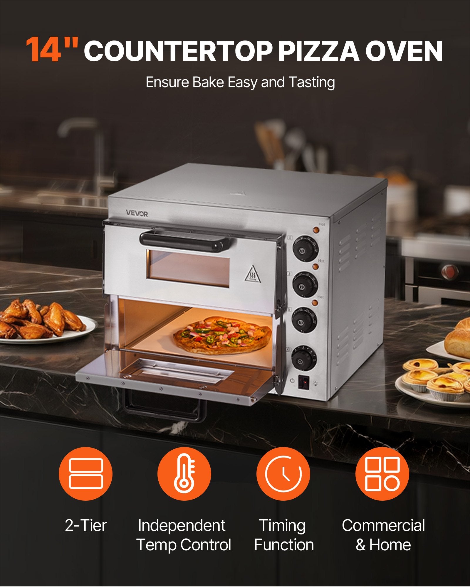 Commercial Pizza Oven Countertop, 14-Inch Double Deck Layer, Stainless Steel Electric Pizza Oven with Stone V952-FMDRPSLSCSXNVZD4XV3