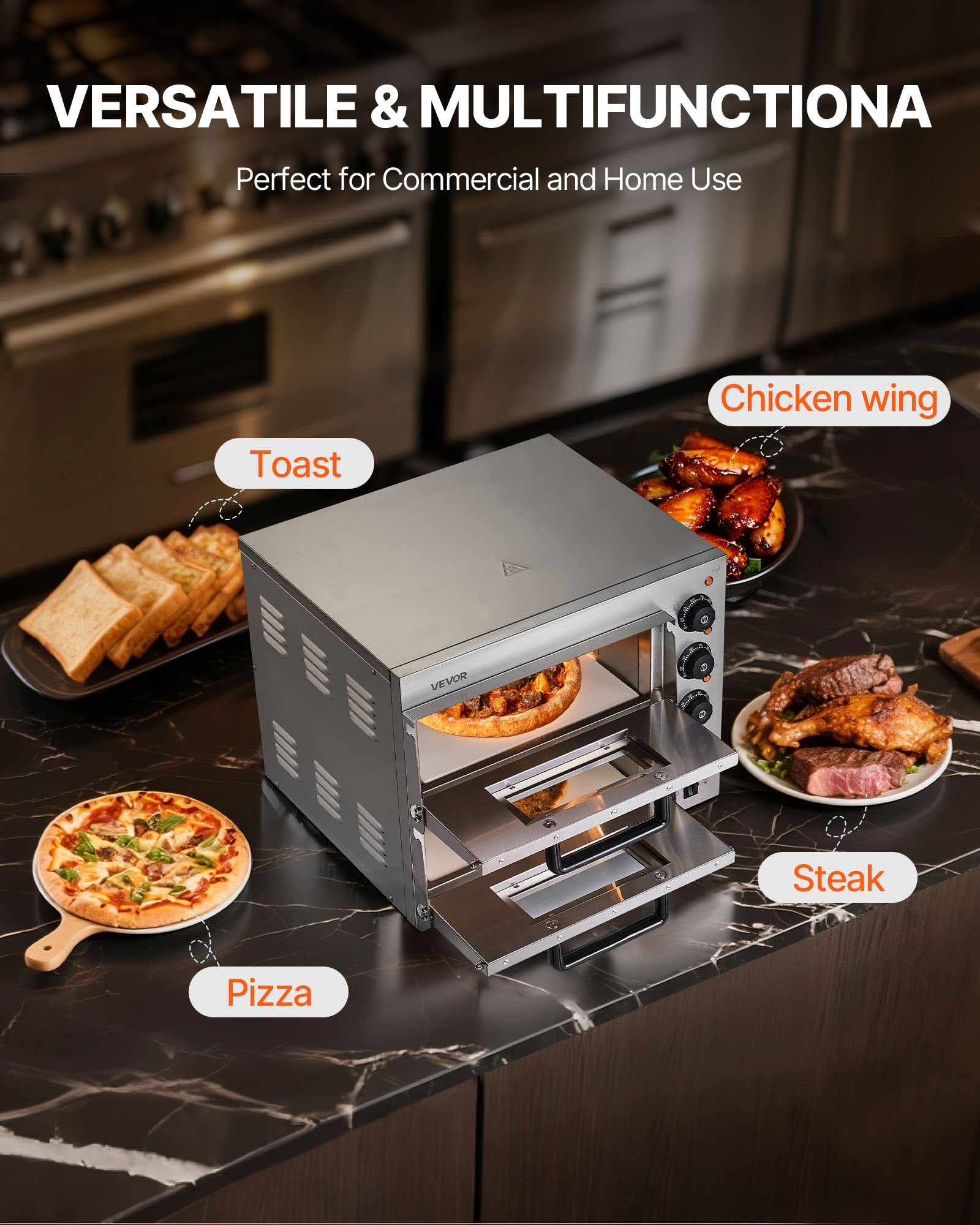 Commercial Pizza Oven Countertop, 14-Inch Double Deck Layer, Stainless Steel Electric Pizza Oven with Stone V952-FMDRPSLSCSXNVZD4XV3