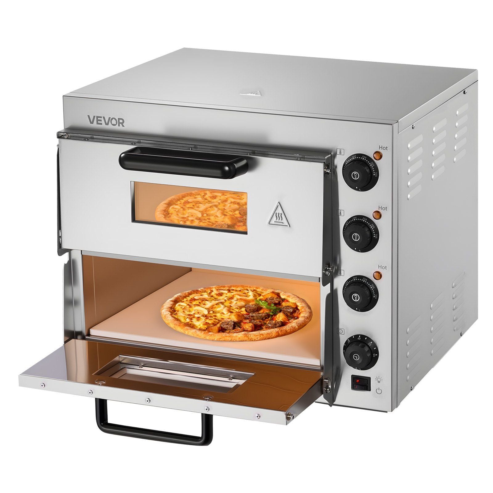Commercial Pizza Oven Countertop, 16-Inch Double Deck Layers, Stainless Steel Electric Pizza Oven with Stone V952-FMDRPSLSCSXNXR1RGV3