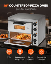 Commercial Pizza Oven Countertop, 16-Inch Double Deck Layers, Stainless Steel Electric Pizza Oven with Stone V952-FMDRPSLSCSXNXR1RGV3