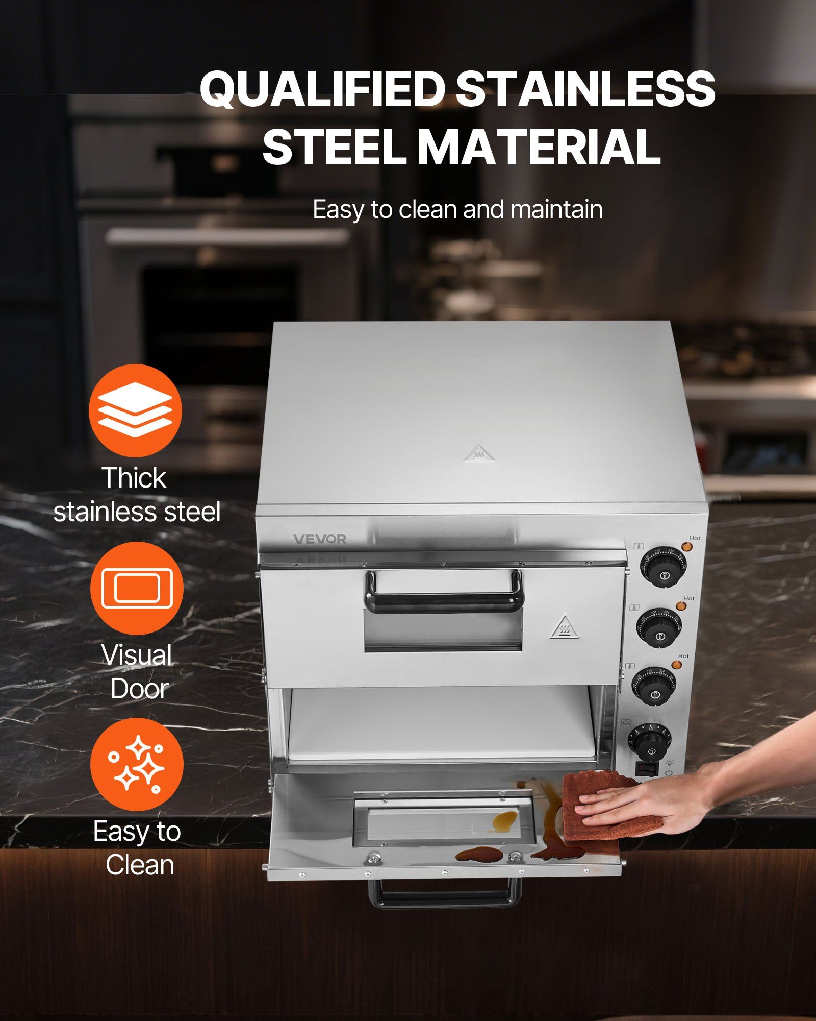 Commercial Pizza Oven Countertop, 16-Inch Double Deck Layers, Stainless Steel Electric Pizza Oven with Stone V952-FMDRPSLSCSXNXR1RGV3