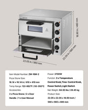Commercial Pizza Oven Countertop, 16-Inch Double Deck Layers, Stainless Steel Electric Pizza Oven with Stone V952-FMDRPSLSCSXNXR1RGV3