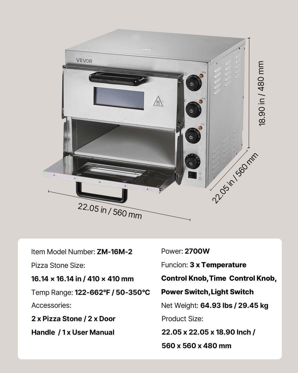 Commercial Pizza Oven Countertop, 16-Inch Double Deck Layers, Stainless Steel Electric Pizza Oven with Stone V952-FMDRPSLSCSXNXR1RGV3