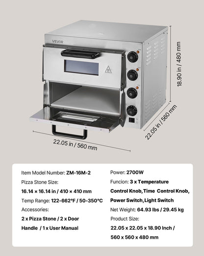 Commercial Pizza Oven Countertop, 16-Inch Double Deck Layers, Stainless Steel Electric Pizza Oven with Stone V952-FMDRPSLSCSXNXR1RGV3