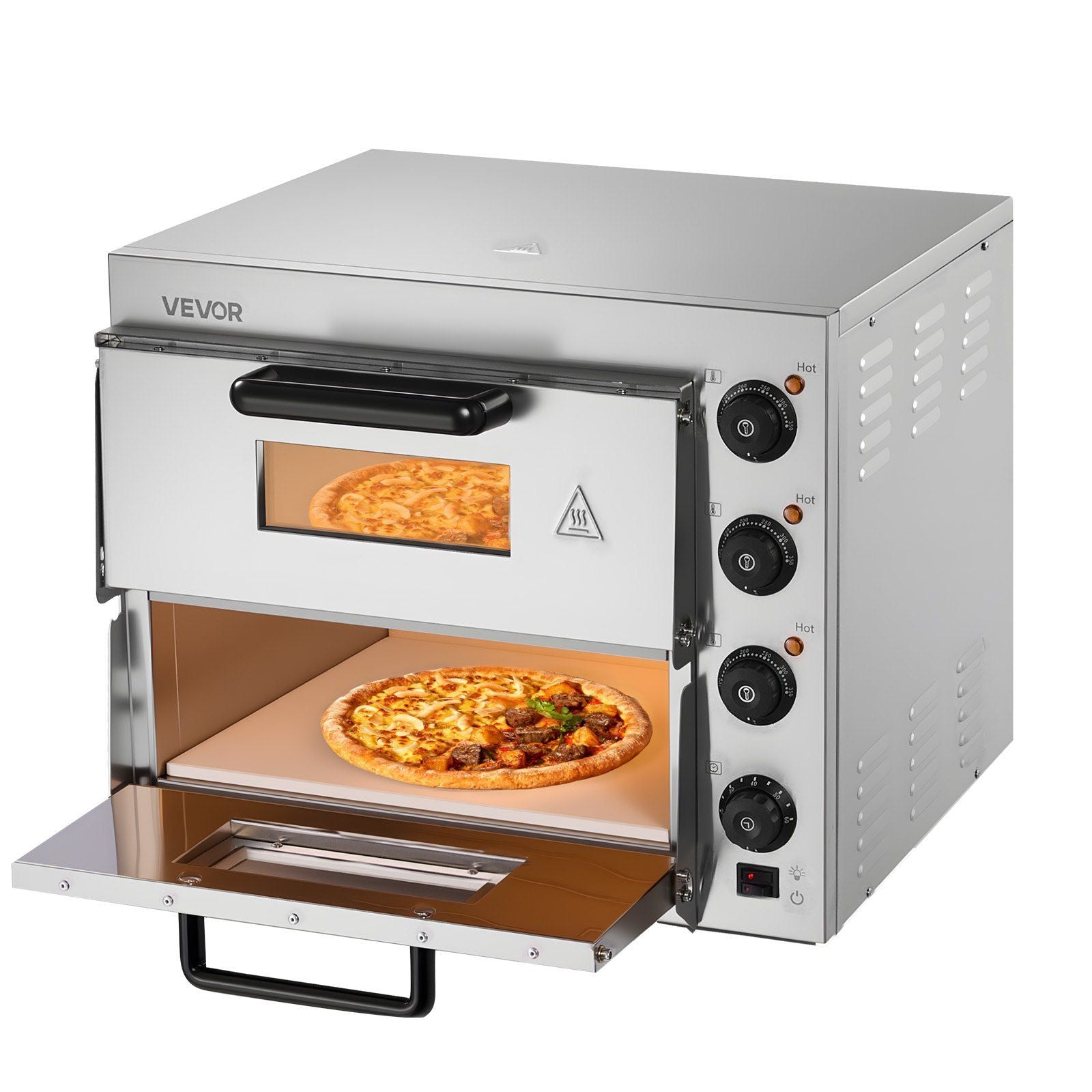 Commercial Pizza Oven Countertop, 16-Inch Double Deck Layers, Stainless Steel Electric Pizza Oven with Stone V952-FMDRPSLSCSXNXR1RGV3