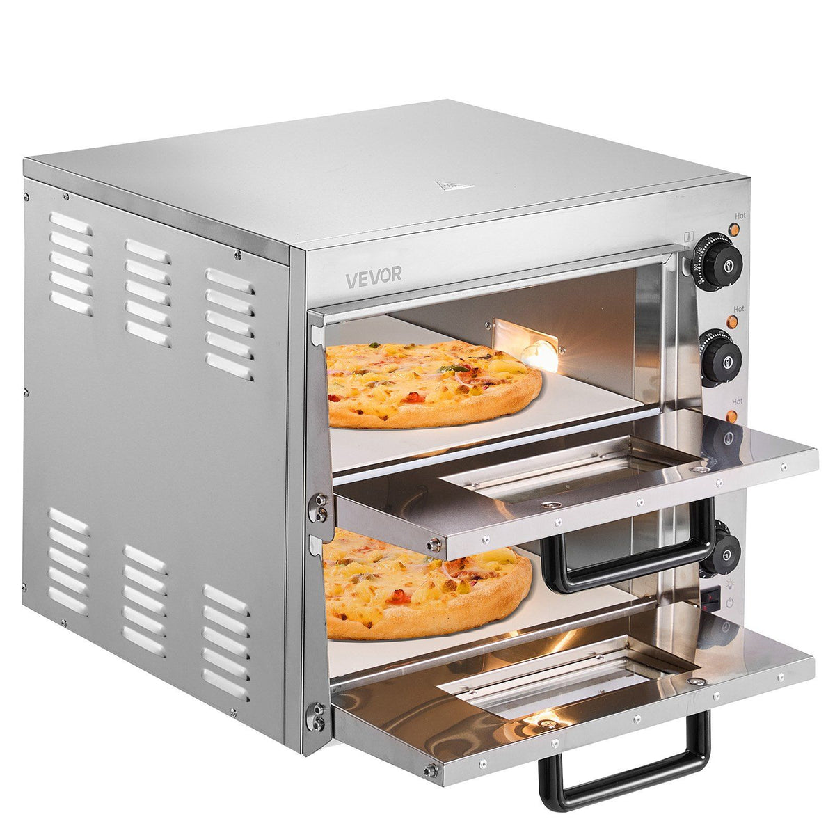Commercial Pizza Oven Countertop, 16-Inch Double Deck Layers, Stainless Steel Electric Pizza Oven with Stone V952-FMDRPSLSCSXNXR1RGV3