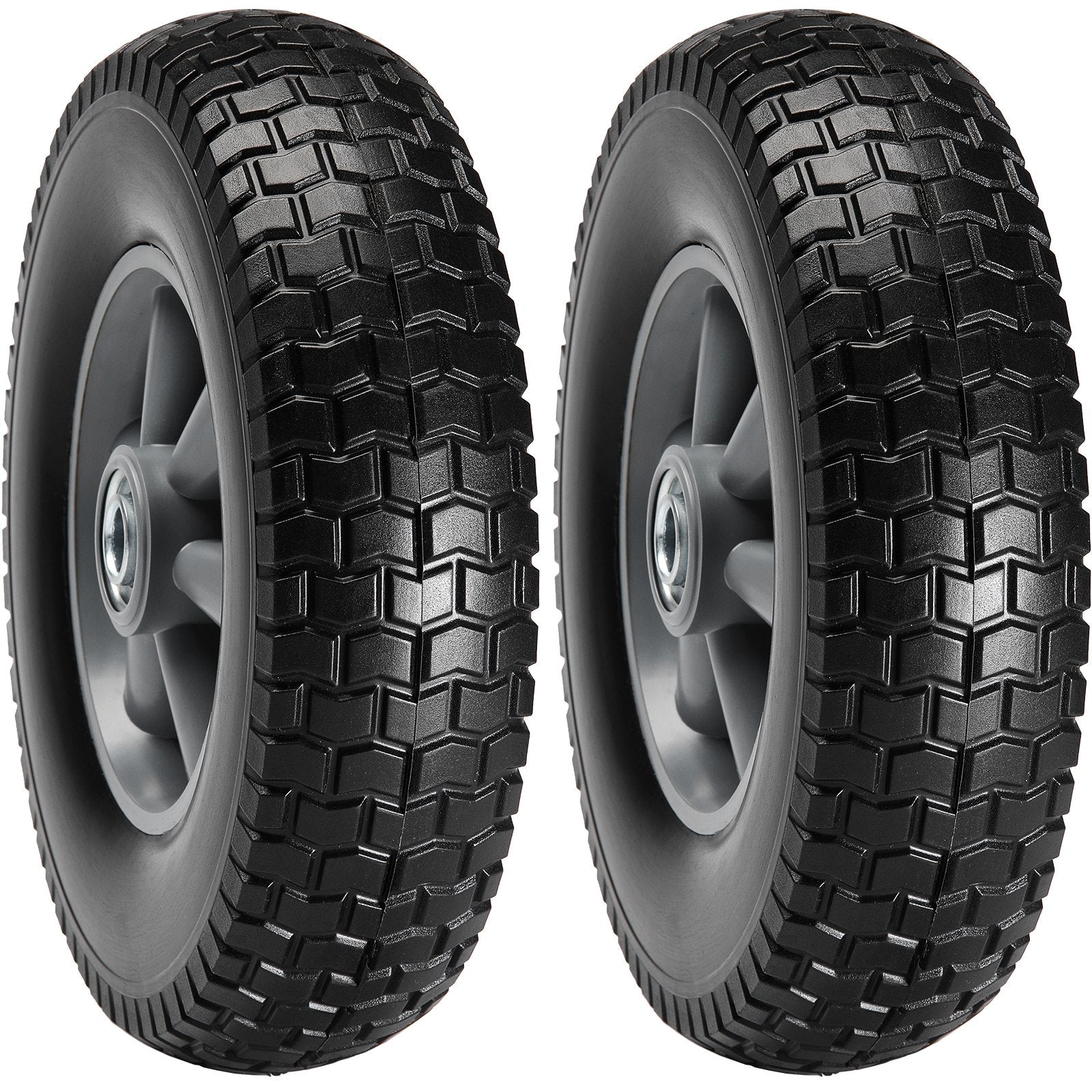Solid PU Run-Flat Tire Wheel, 254 mm, 2-Pack, 81.6 kg Dynamic Load, 99.8 kg Static Load, Flat Free Tubeless V952-FPLJAZPU180LBKDVKV0
