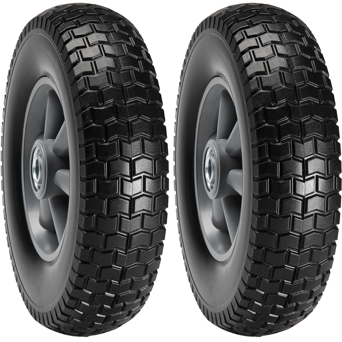Solid PU Run-Flat Tire Wheel, 254 mm, 2-Pack, 81.6 kg Dynamic Load, 99.8 kg Static Load, Flat Free Tubeless V952-FPLJAZPU180LBKDVKV0