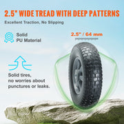 Solid PU Run-Flat Tire Wheel, 254 mm, 2-Pack, 81.6 kg Dynamic Load, 99.8 kg Static Load, Flat Free Tubeless V952-FPLJAZPU180LBKDVKV0