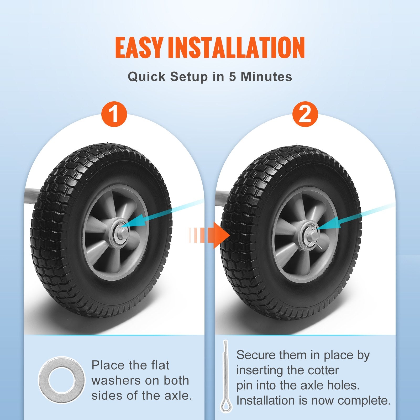 Solid PU Run-Flat Tire Wheel, 254 mm, 2-Pack, 81.6 kg Dynamic Load, 99.8 kg Static Load, Flat Free Tubeless V952-FPLJAZPU180LBKDVKV0