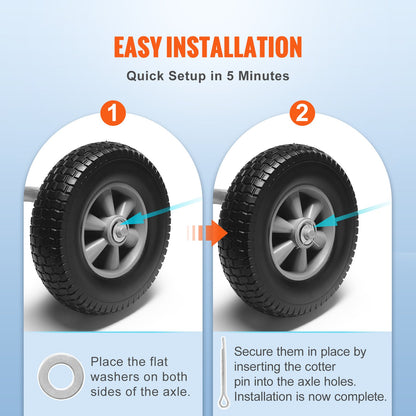 Solid PU Run-Flat Tire Wheel, 254 mm, 2-Pack, 81.6 kg Dynamic Load, 99.8 kg Static Load, Flat Free Tubeless V952-FPLJAZPU180LBKDVKV0