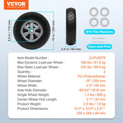 Solid PU Run-Flat Tire Wheel, 254 mm, 2-Pack, 81.6 kg Dynamic Load, 99.8 kg Static Load, Flat Free Tubeless V952-FPLJAZPU180LBKDVKV0