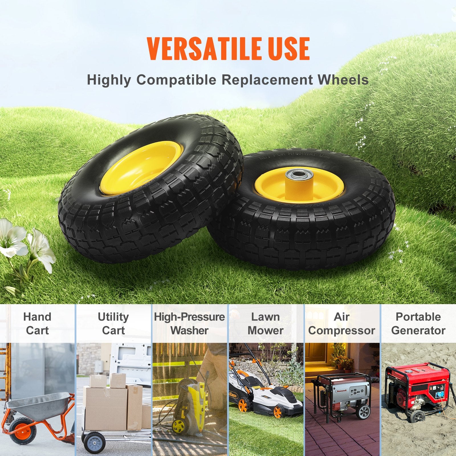 Solid PU Run-Flat Tire Wheel, 254 mm, 2-Pack, 181.4 kg Dynamic Load, 204.1 kg Static Load, Flat Free Tubeless V952-FPLJAZPU400LBUE89V0