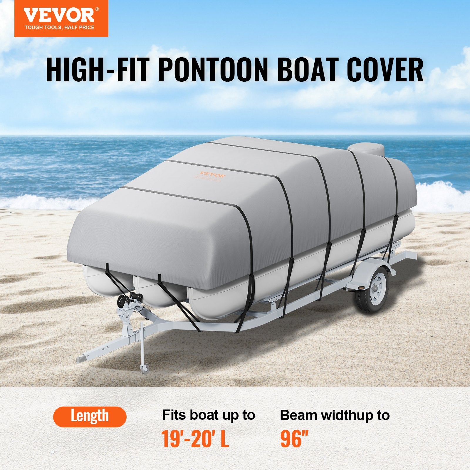 Pontoon Boat Cover 800D Waterproof Trailerable 19-20 ft with Storage Bag V952-FQCZX800D192KHIYZV0