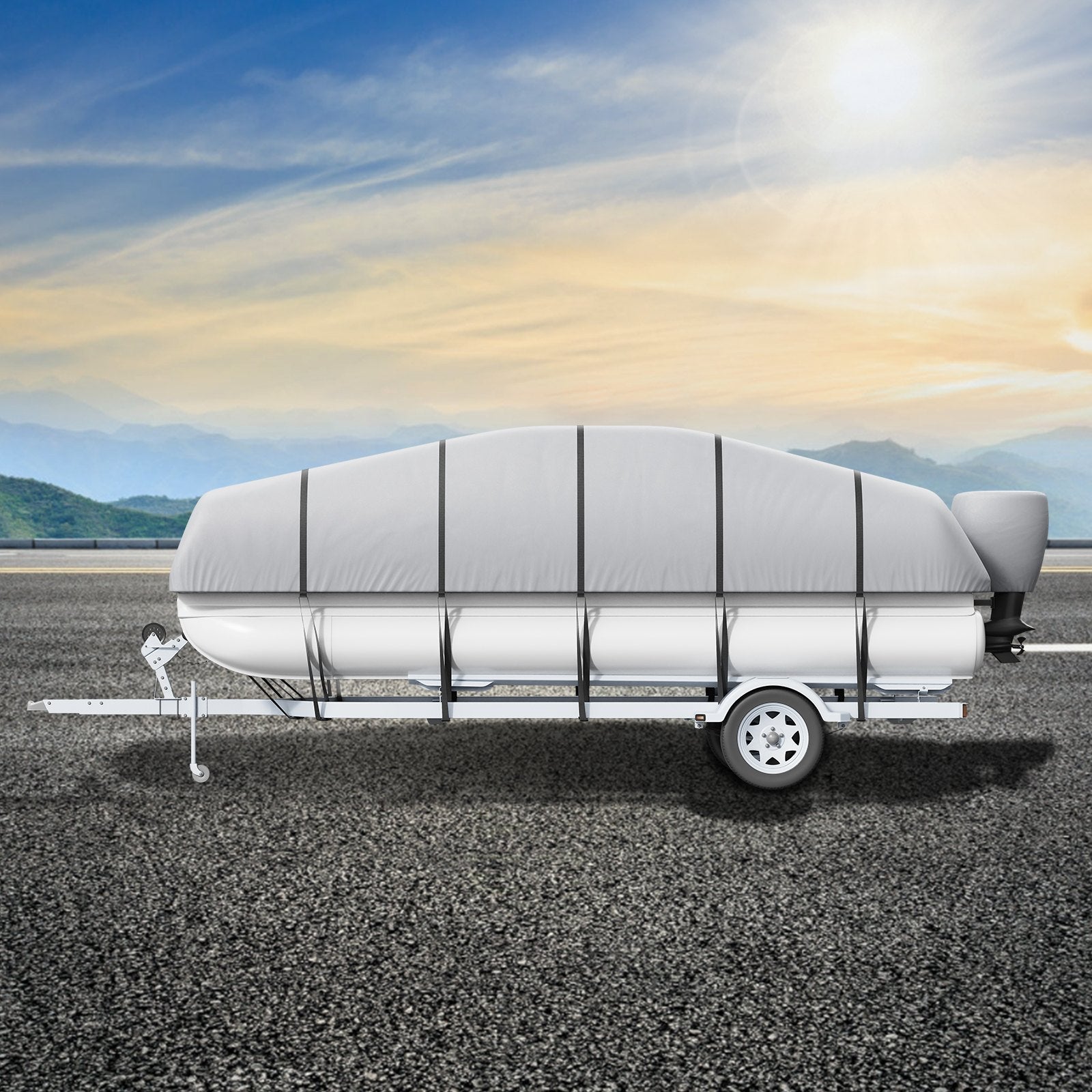 Pontoon Boat Cover 800D Waterproof Trailerable 19-20 ft with Storage Bag V952-FQCZX800D192KHIYZV0