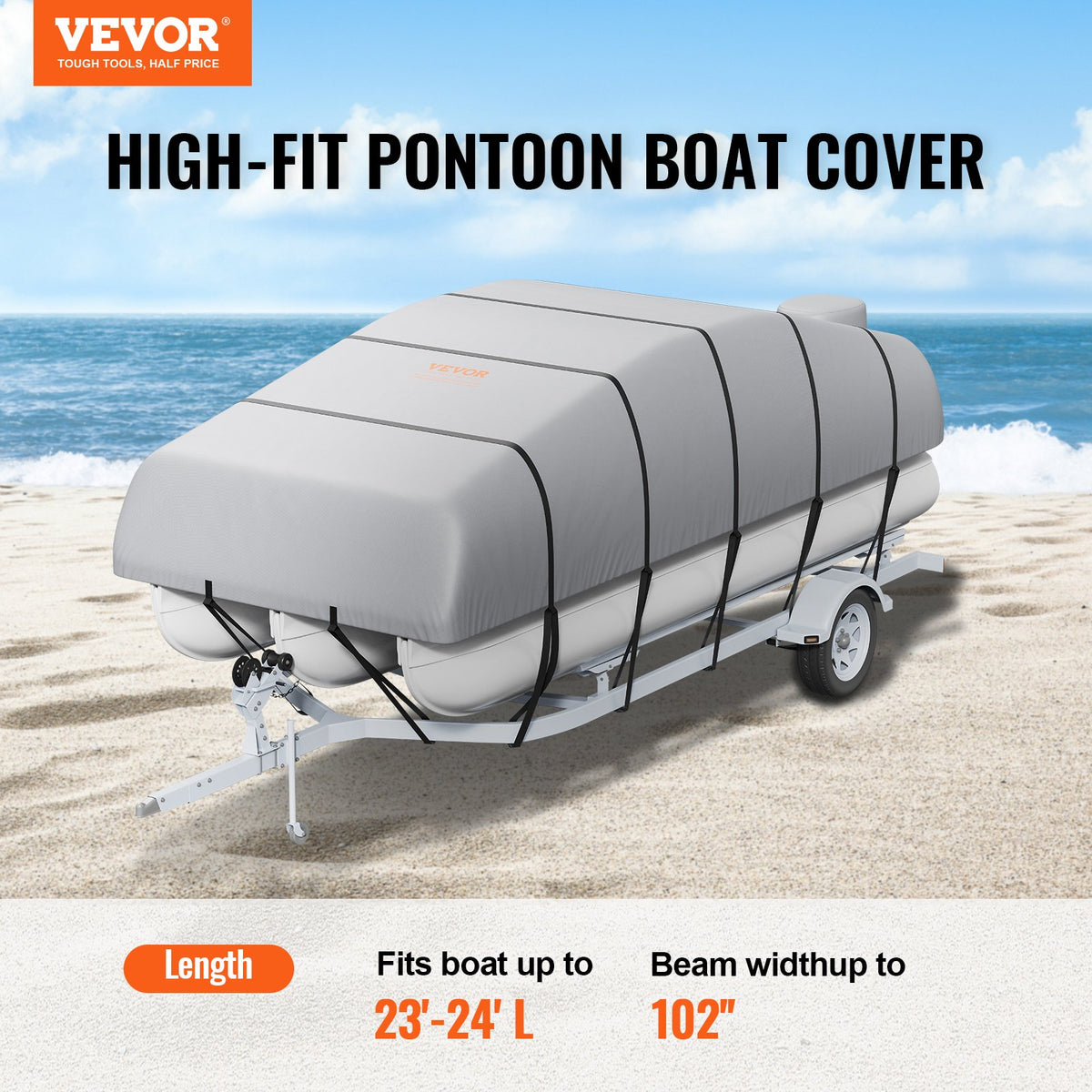 Pontoon Boat Cover 800D Waterproof Trailerable 23-24 ft with Storage Bag V952-FQCZX800D2328O284V0
