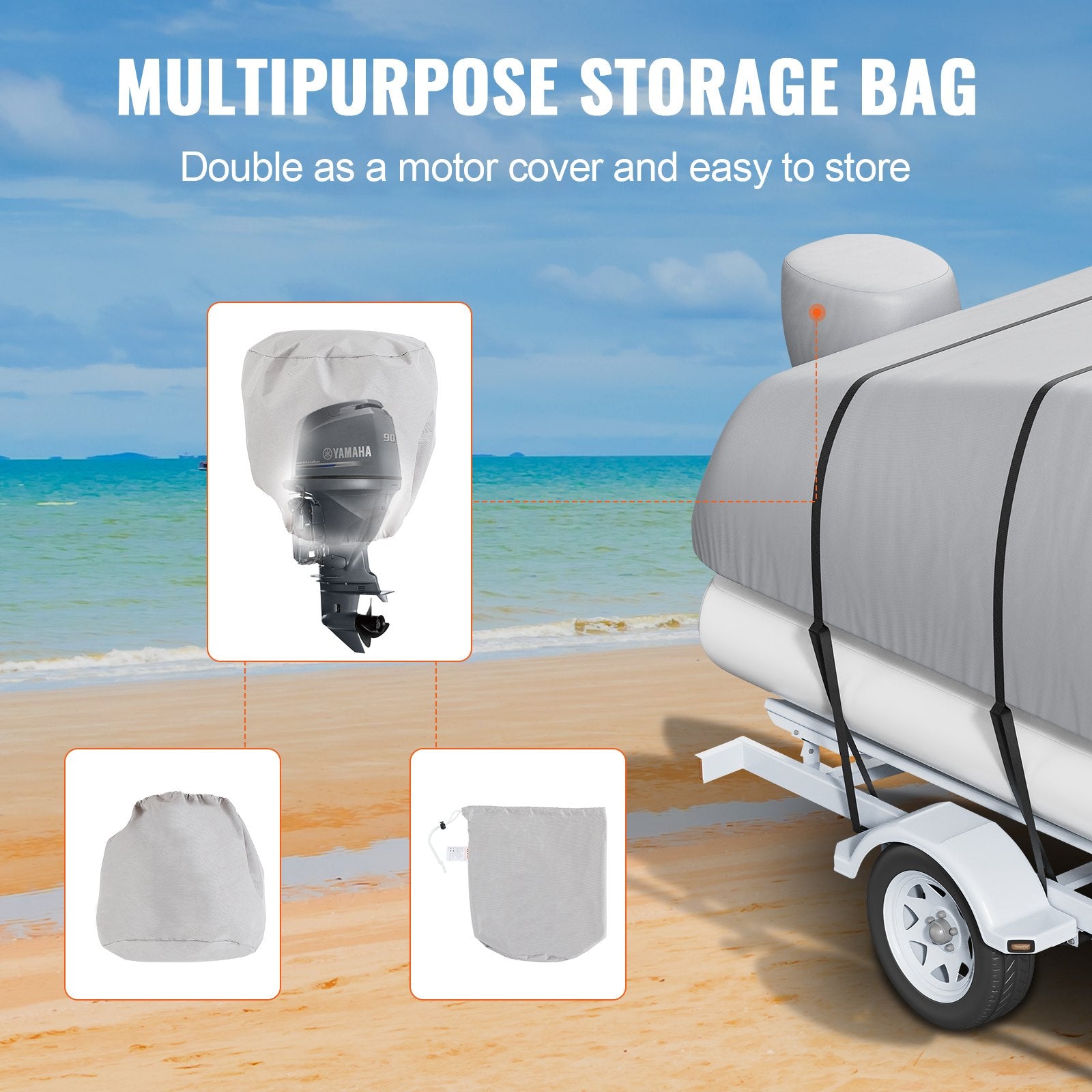 Pontoon Boat Cover 800D Waterproof Trailerable 23-24 ft with Storage Bag V952-FQCZX800D2328O284V0