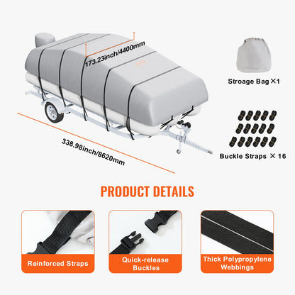 Pontoon Boat Cover 800D Waterproof Trailerable 23-24 ft with Storage Bag V952-FQCZX800D2328O284V0