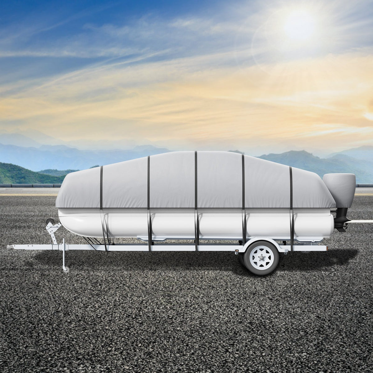Pontoon Boat Cover 800D Waterproof Trailerable 23-24 ft with Storage Bag V952-FQCZX800D2328O284V0