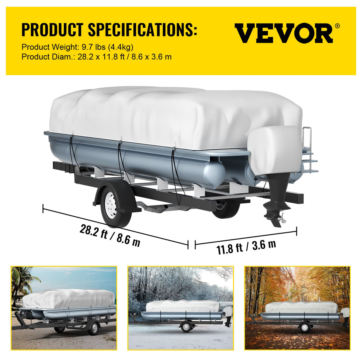 Pontoon Boat Cover, Fit for 25\'-28\' Boat, Heavy Duty 600D Marine Grade Oxford Fabric, UV Resistant V952-FQCZYCYCB2528M0J5V0