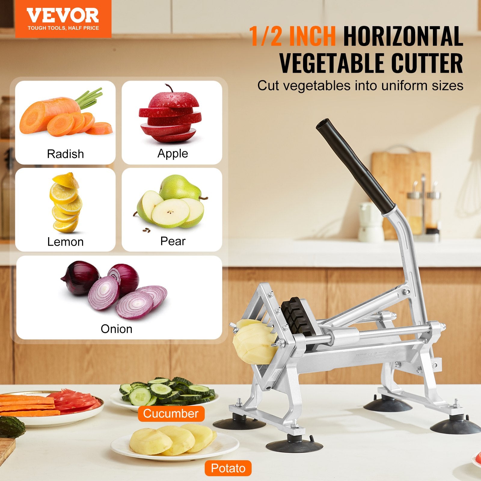 Commercial Vegetable Slicer, 1/2 inch Fruit Slicer, Stainless Steel and Aluminum Alloy Vegetable Cutter V952-FQQPJWS316INZRLGOV0