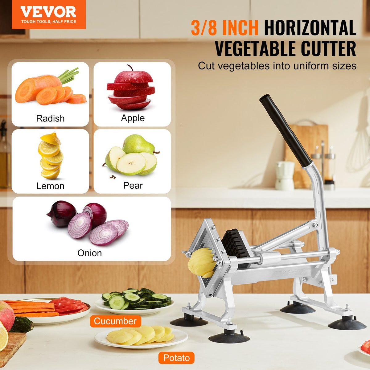 Commercial Vegetable Slicer, 3/8 inch Fruit Slicer, Stainless Steel and Aluminum Alloy Vegetable Cutter V952-FQQPJWS38INCMIPZFV0