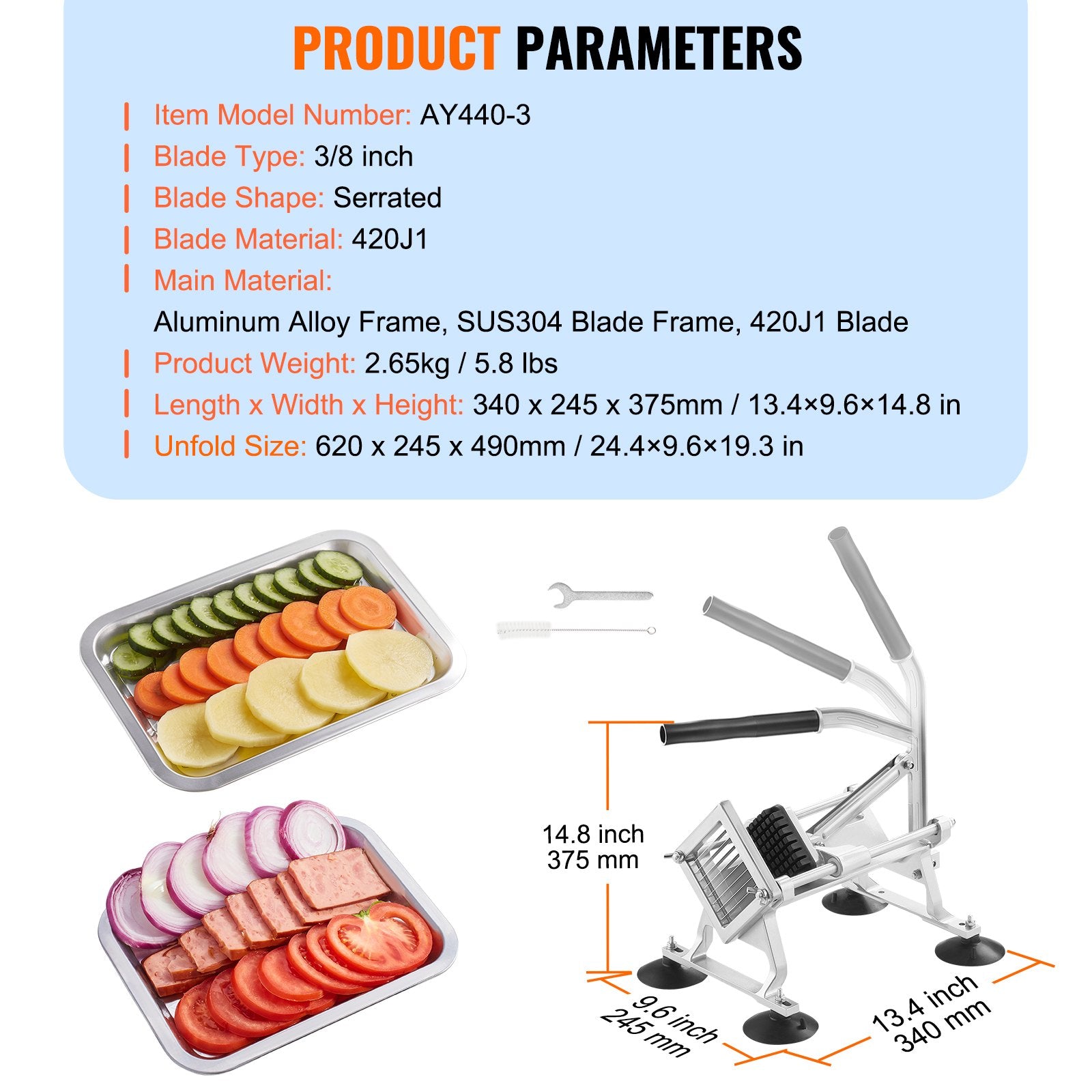 Commercial Vegetable Slicer, 3/8 inch Fruit Slicer, Stainless Steel and Aluminum Alloy Vegetable Cutter V952-FQQPJWS38INCMIPZFV0