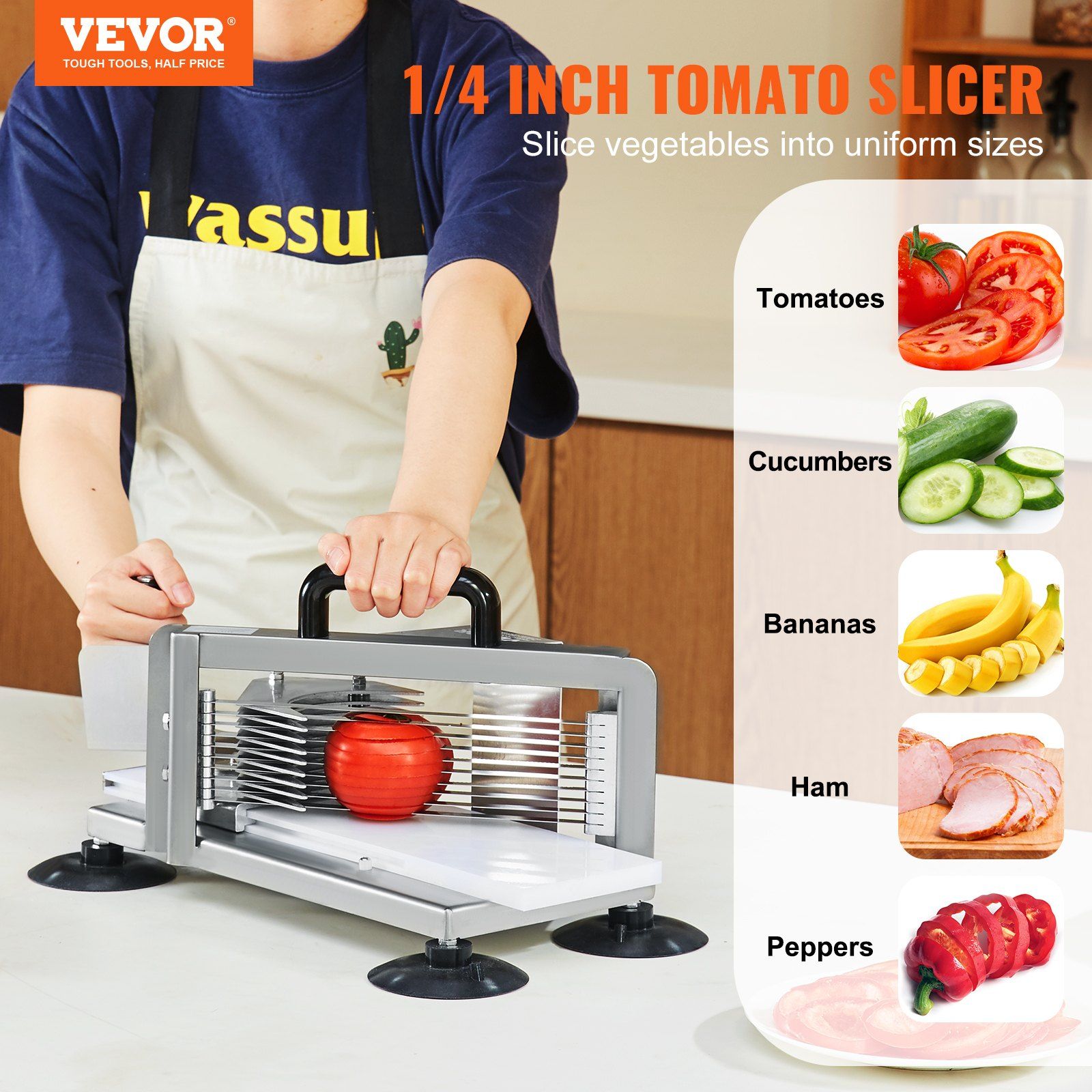 Commercial Tomato Slicer, 1/4 inch Tomato Cutter Slicer, Stainless Steel Heavy Duty Tomato Slicer Machine, V952-FQQPJZTS14INE1FJXV0