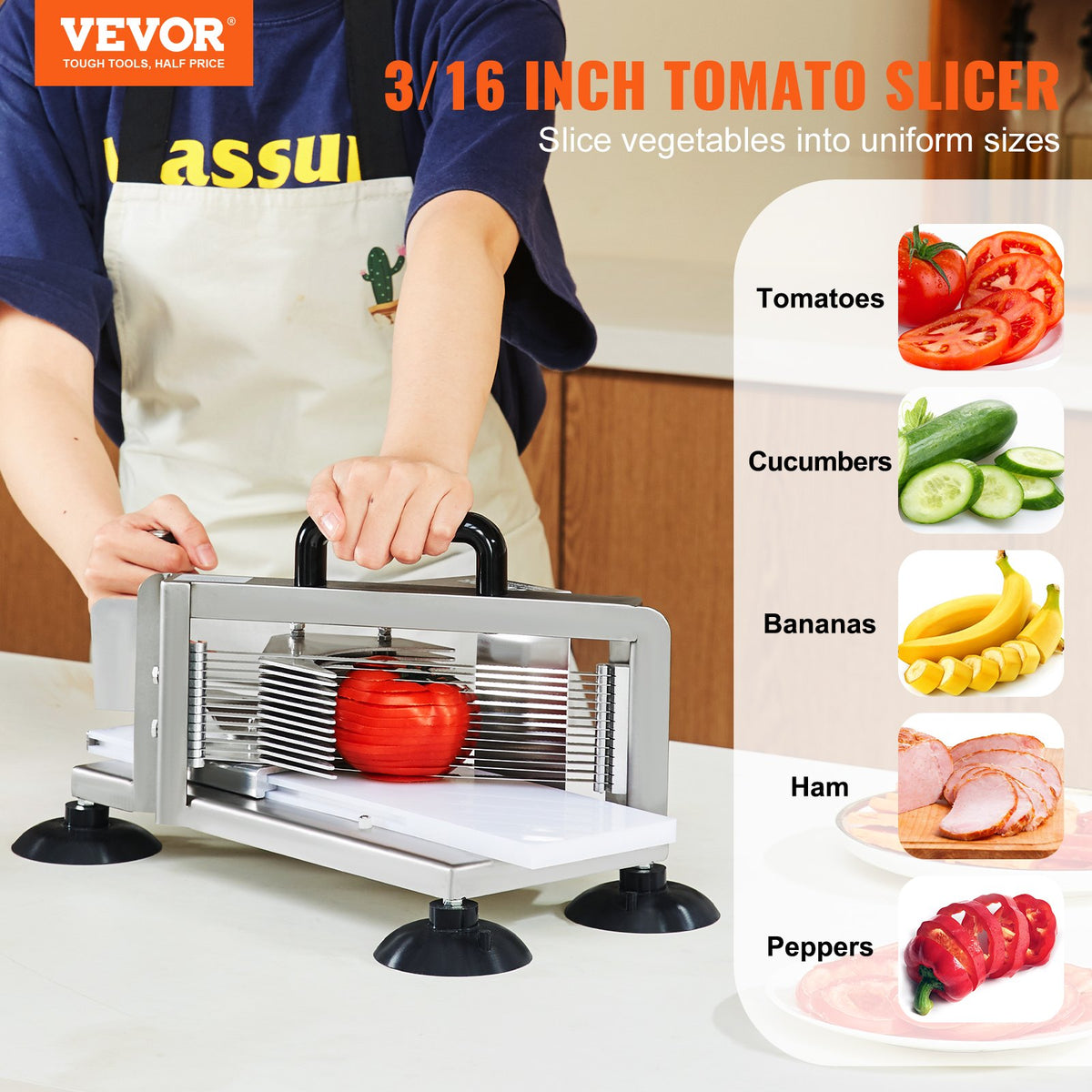 Commercial Tomato Slicer, 3/16 inch Tomato Cutter Slicer, Stainless Steel Heavy Duty Tomato Slicer Machine, V952-FQQPJZTS316I23N2VV0