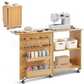 Folding Sewing Table with Lockable Wheels Shelves Trays Door Wood Color V952-FRZJYXXKZDBH6WYM1V0