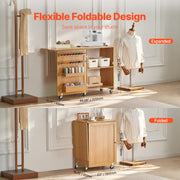 Folding Sewing Table with Lockable Wheels Shelves Trays Door Wood Color V952-FRZJYXXKZDBH6WYM1V0
