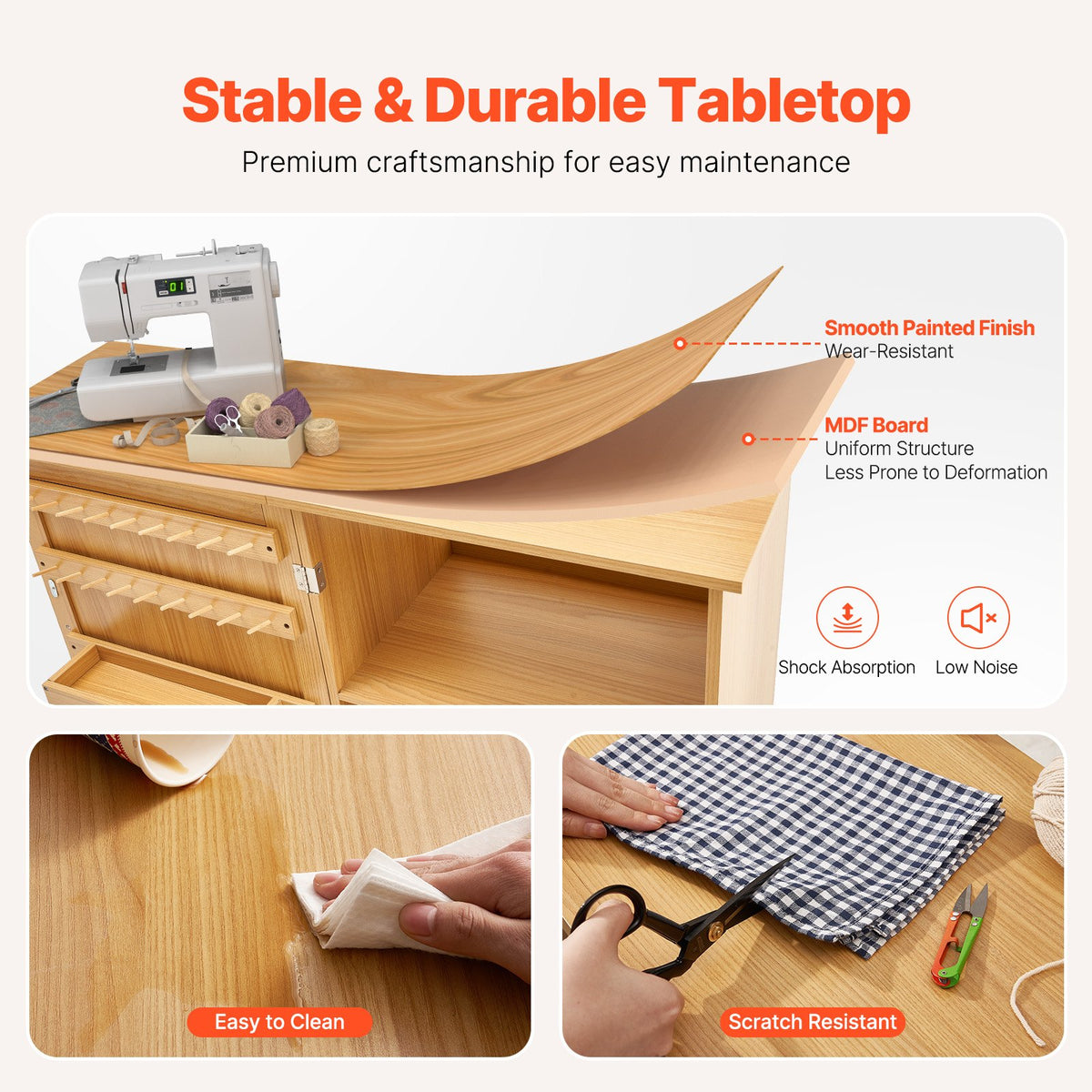 Folding Sewing Table with Lockable Wheels Shelves Trays Door Wood Color V952-FRZJYXXKZDBH6WYM1V0
