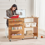 Folding Sewing Table with Lockable Wheels Shelves Trays Door Wood Color V952-FRZJYXXKZDBH6WYM1V0