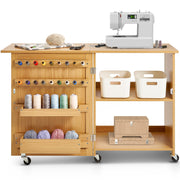 Folding Sewing Table with Lockable Wheels Shelves Trays Door Wood Color V952-FRZJYXXKZDBH6WYM1V0