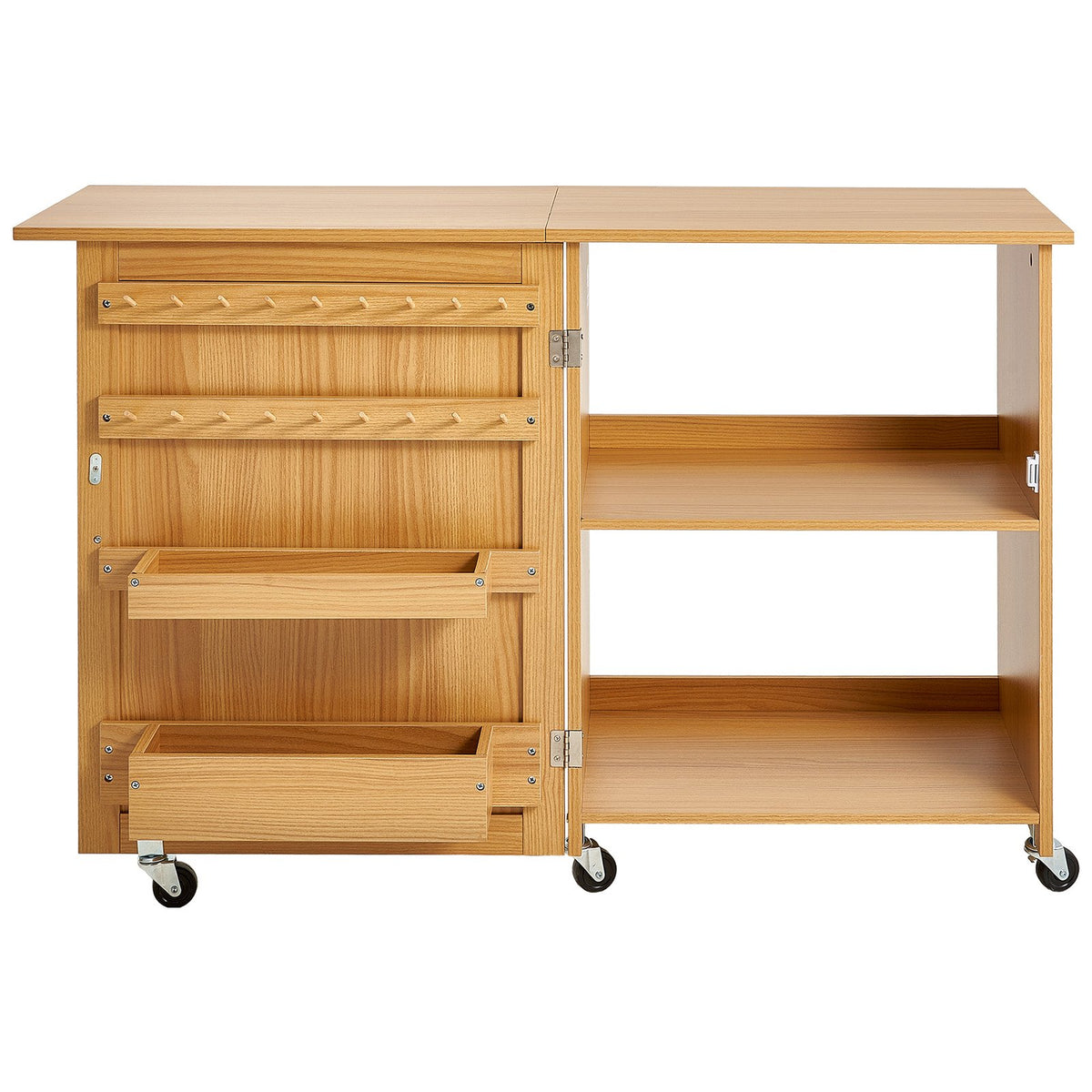 Folding Sewing Table with Lockable Wheels Shelves Trays Door Wood Color V952-FRZJYXXKZDBH6WYM1V0