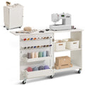 Folding Sewing Table with Lockable Wheels Storage Shelves Trays Door White V952-FRZJYXXKZDBHL2LV9V0