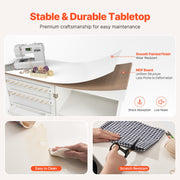 Folding Sewing Table with Lockable Wheels Storage Shelves Trays Door White V952-FRZJYXXKZDBHL2LV9V0