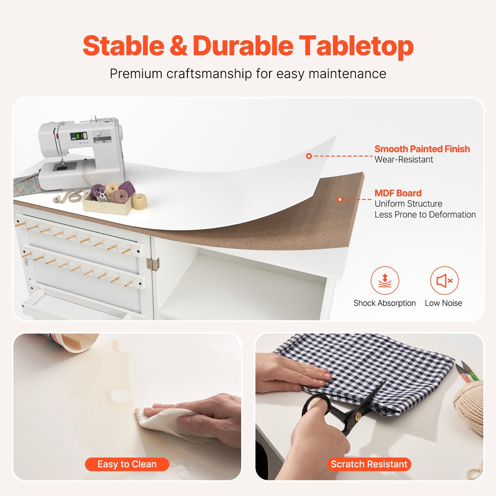 Folding Sewing Table with Lockable Wheels Storage Shelves Trays Door White V952-FRZJYXXKZDBHL2LV9V0