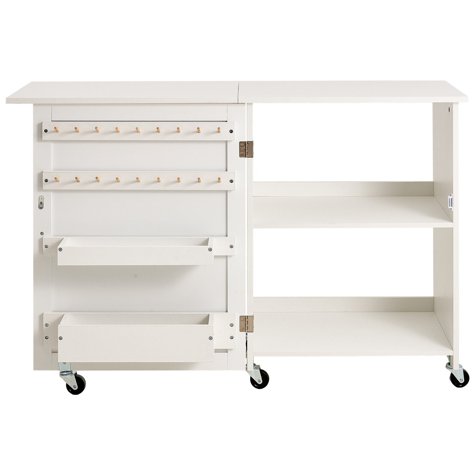 Folding Sewing Table with Lockable Wheels Storage Shelves Trays Door White V952-FRZJYXXKZDBHL2LV9V0