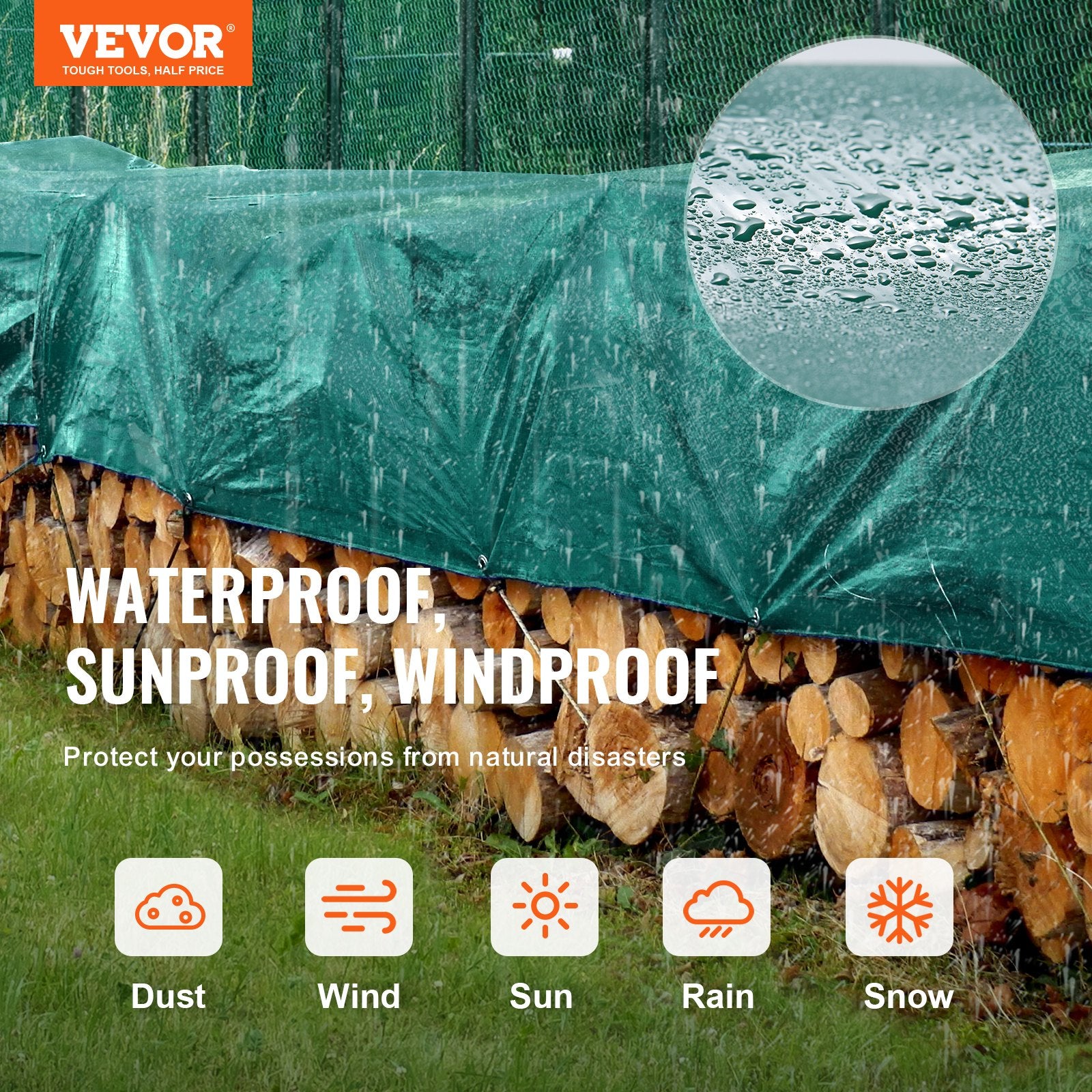 PVC Waterproof Tarp, 16.5 x 29.5 ft Heavy Duty PVC Tarpaulin, Tear-Proof and Weather-Proof, with Grommets and V952-FSBLSPVCPVC59AFTUV0