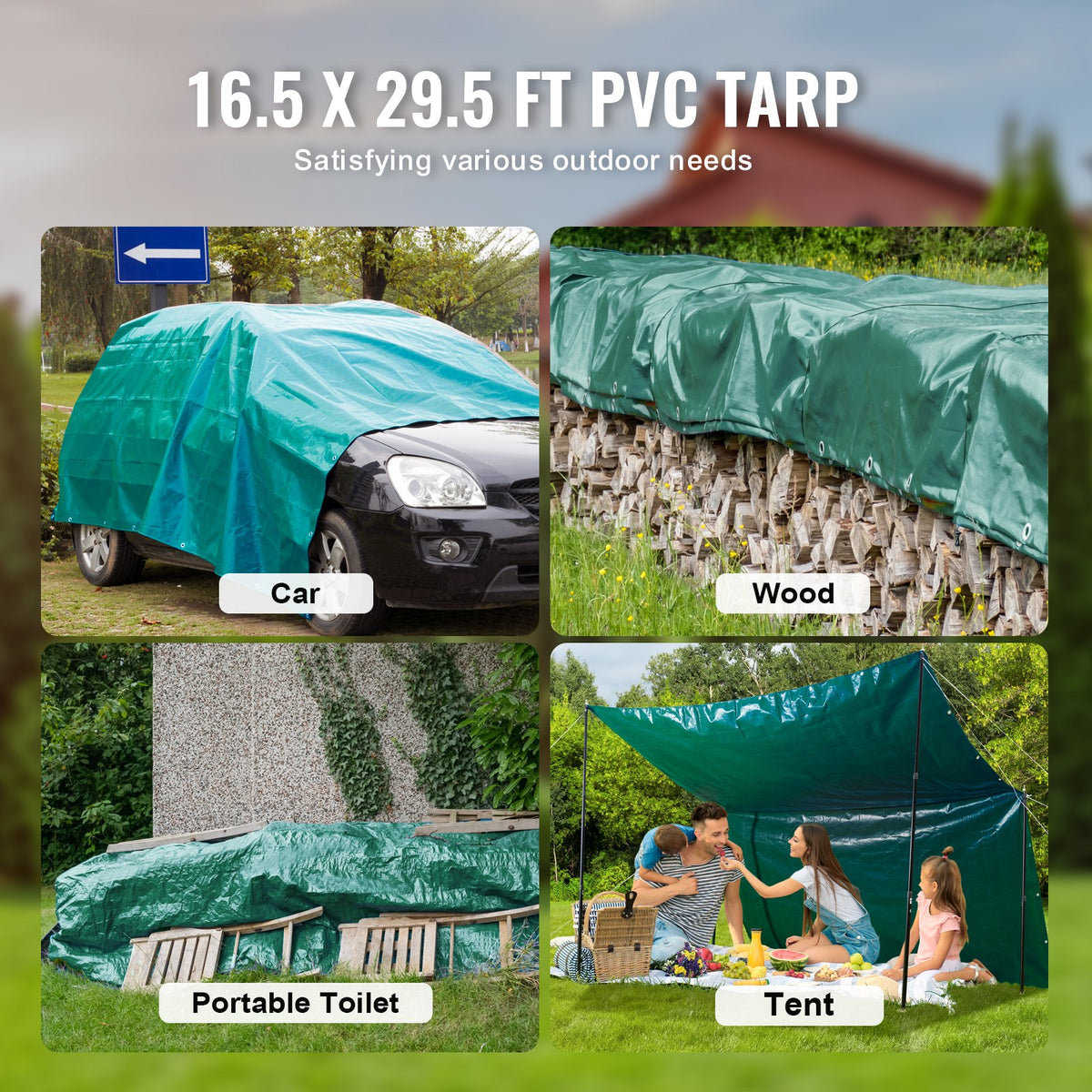 PVC Waterproof Tarp, 16.5 x 29.5 ft Heavy Duty PVC Tarpaulin, Tear-Proof and Weather-Proof, with Grommets and V952-FSBLSPVCPVC59AFTUV0