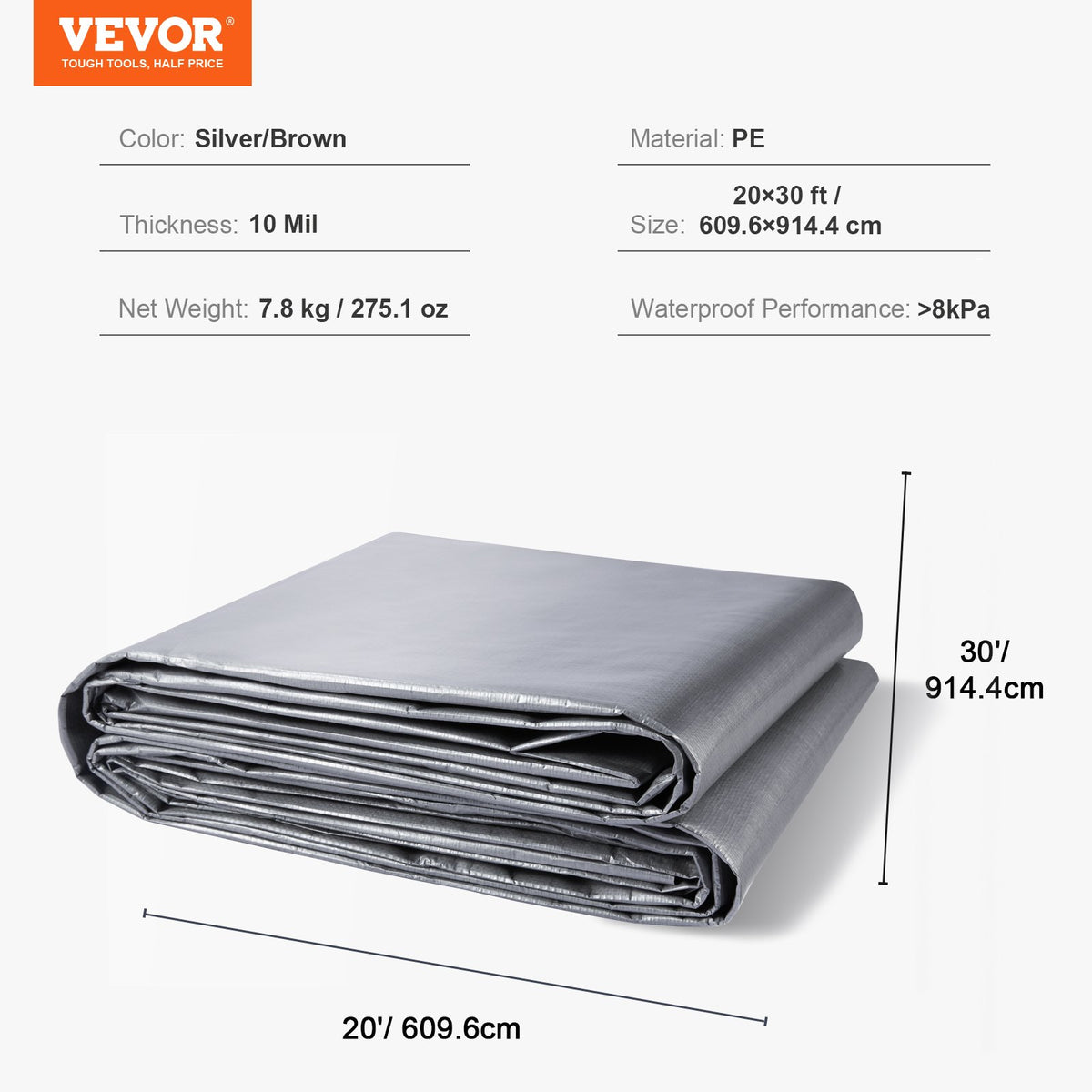 Tarp Waterproof Tarpaulin 20 x 30 ft 10 Mil Plastic Poly Tear UV Resistant V952-FSBWYNZPEPE207MCQV0