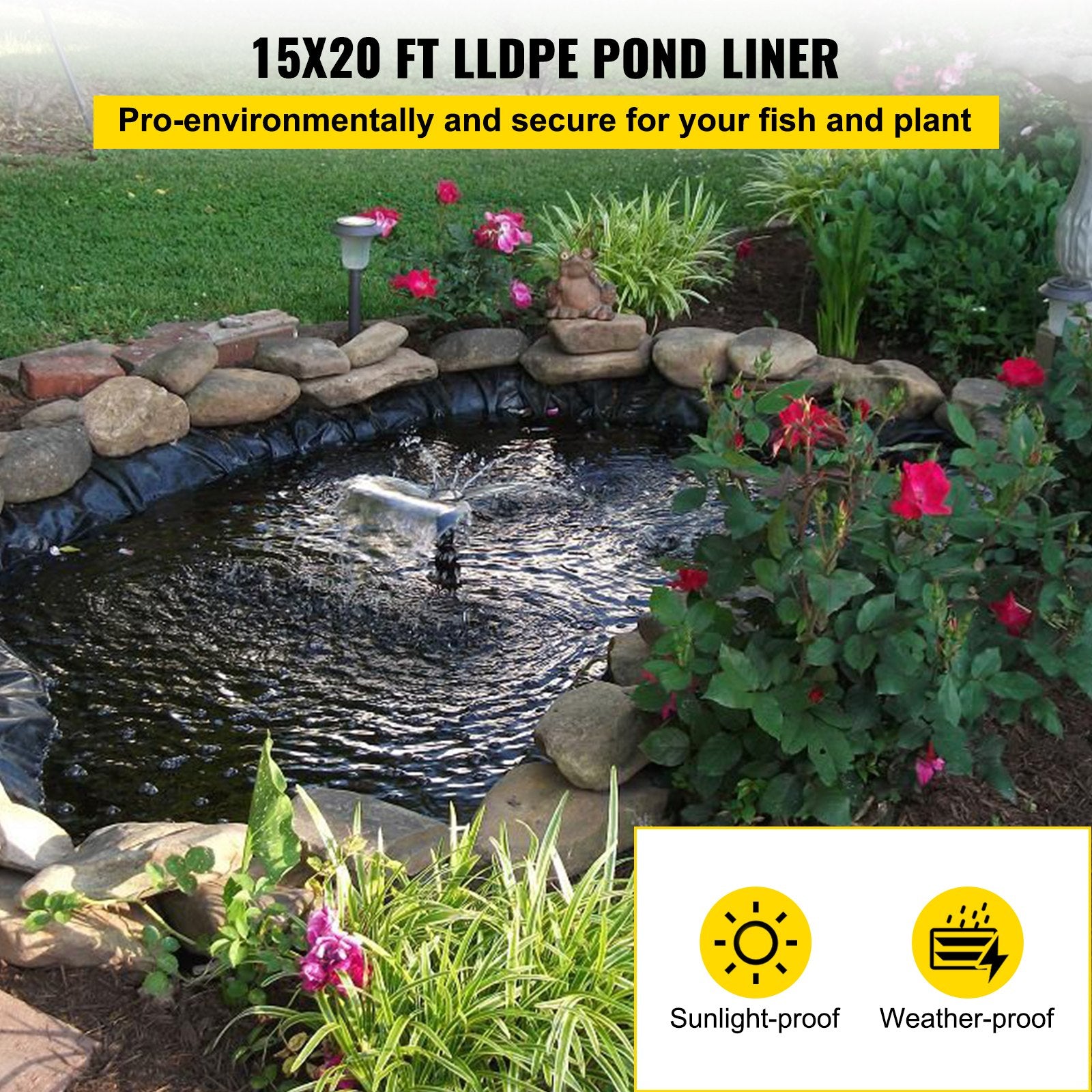 LLDPE Pond Liner 15x20 ft, Pond Liner 20 Mil, Fish Pond Liners for Waterfall, Pond and Fish Ponds V952-FSM15X20FT0000001V0