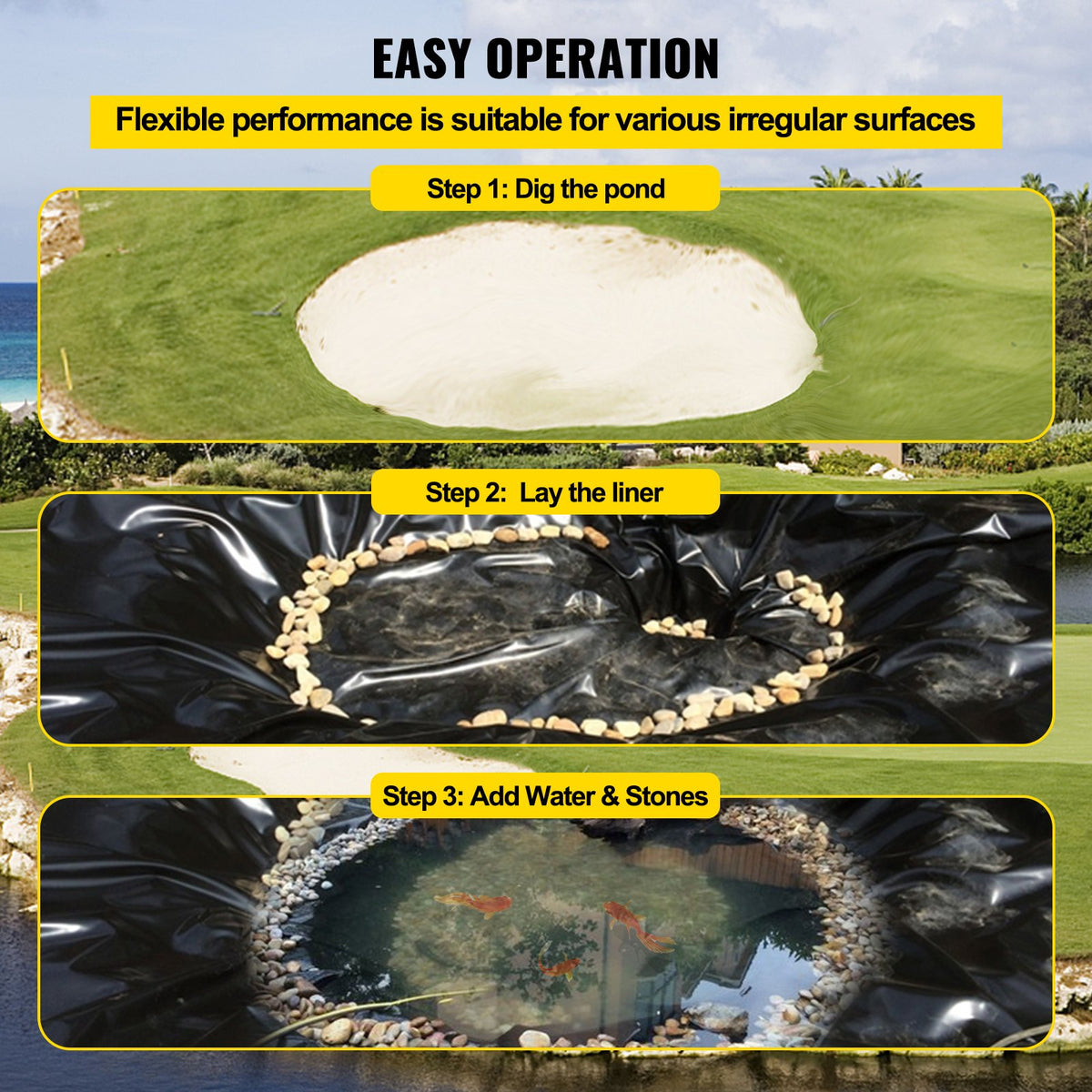 LLDPE Pond Liner 15x20 ft, Pond Liner 20 Mil, Fish Pond Liners for Waterfall, Pond and Fish Ponds V952-FSM15X20FT0000001V0