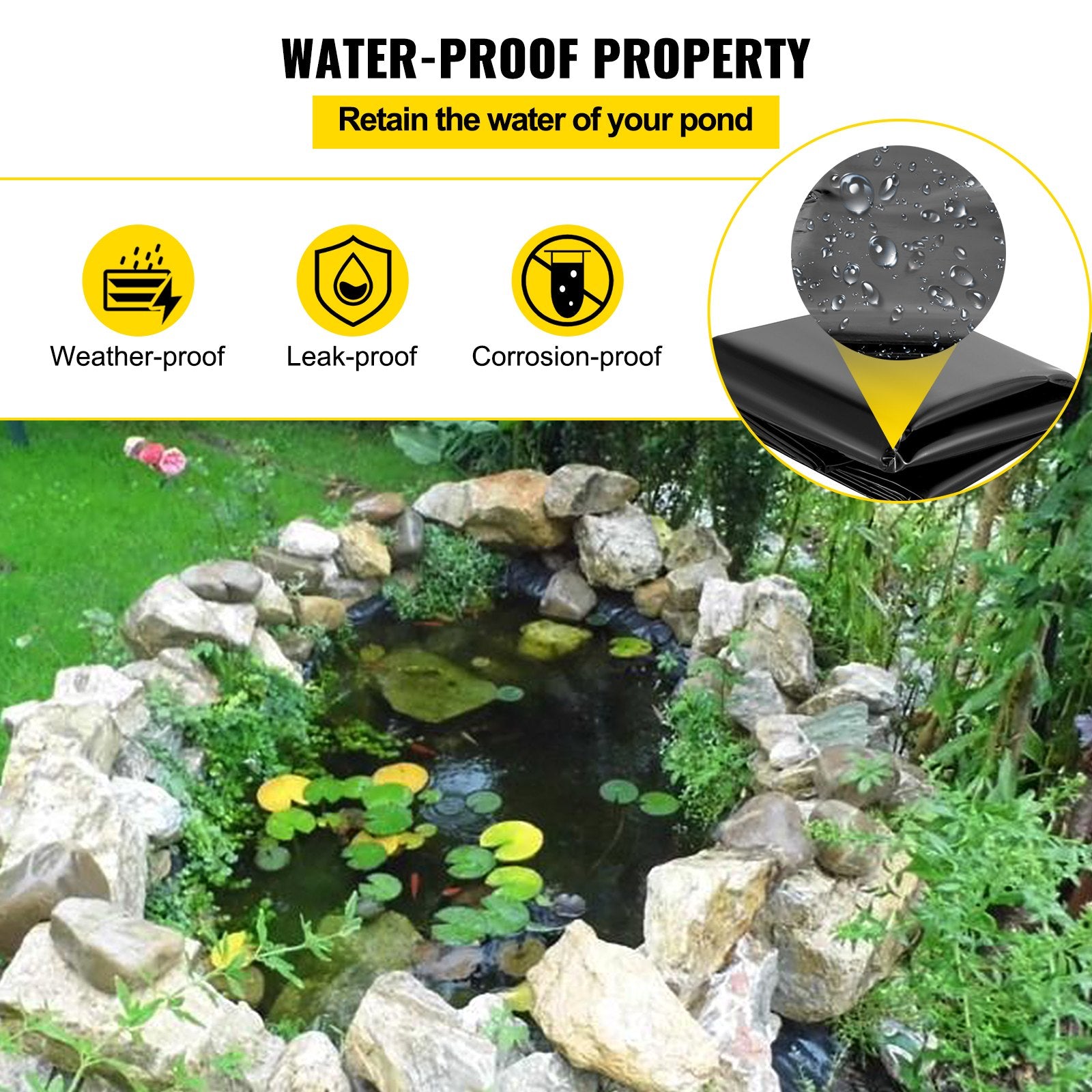 LLDPE Pond Liner 15x20 ft, Pond Liner 20 Mil, Fish Pond Liners for Waterfall, Pond and Fish Ponds V952-FSM15X20FT0000001V0