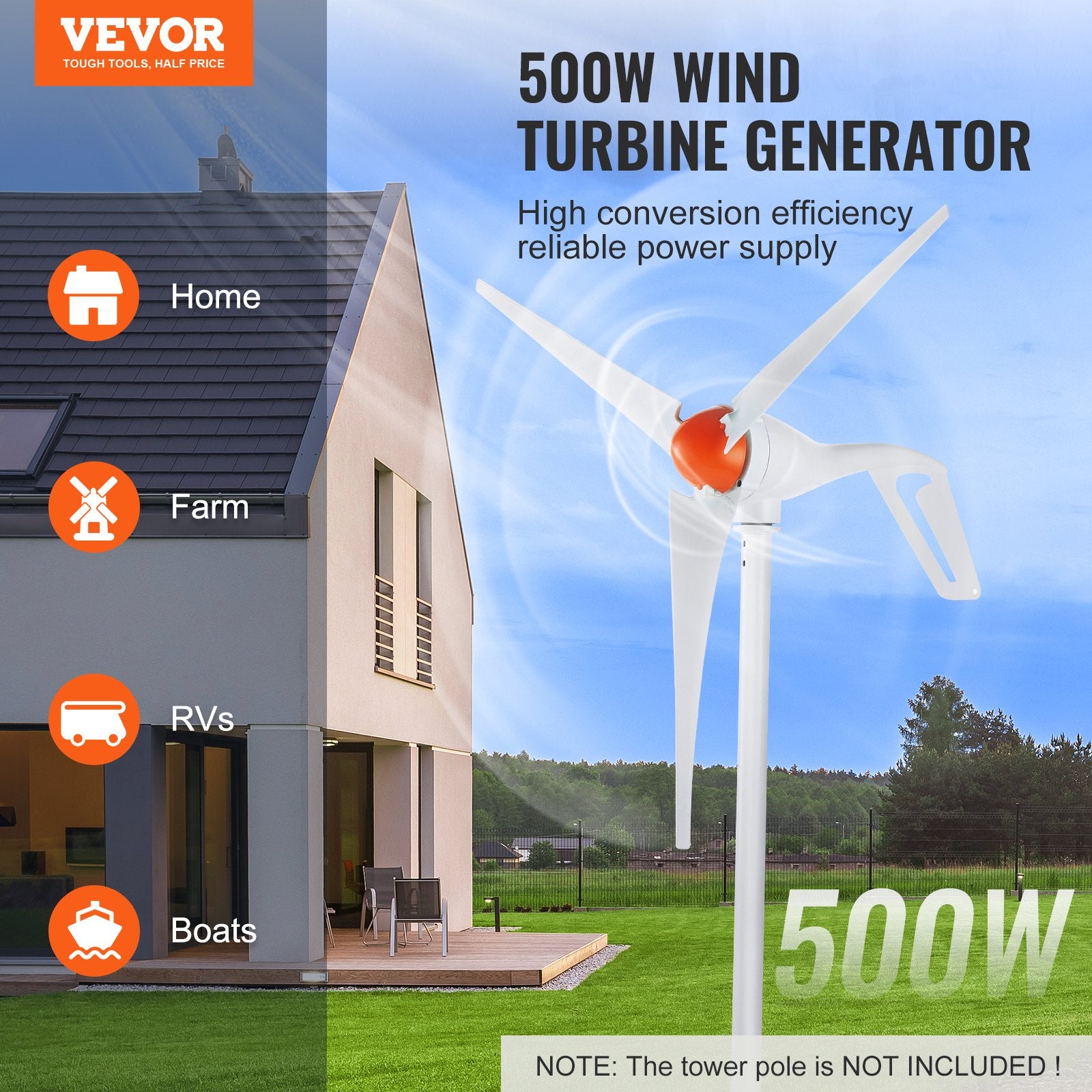 500W Wind Turbine Generator, 12V Wind Turbine Kit, 3-Blade Wind Power Generator with Anemometer, MPPT V952-FSSFLWLFDJ40N69K2V9