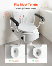 Raised Toilet Seat with Arms, 136.1 kg Load Capacity, 3-Level Adjustable Height, Widened Commode Elevated V952-FSSFSJGMTZDDNO6QU001V0