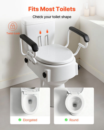Raised Toilet Seat with Arms, 136.1 kg Load Capacity, 3-Level Adjustable Height, Widened Commode Elevated V952-FSSFSJGMTZDDNO6QU001V0