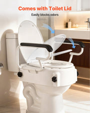 Raised Toilet Seat with Arms, 136.1 kg Load Capacity, 3-Level Adjustable Height, Widened Commode Elevated V952-FSSFSJGMTZDDNO6QU001V0